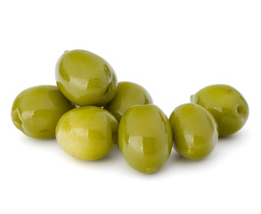 Green olives fruits isolated on white background cutout