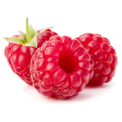 ripe raspberries isolated on white background close up