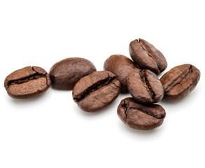 roasted coffee beans isolated in white background cutout