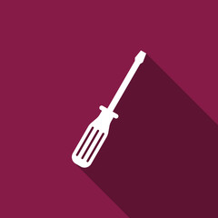 Screwdriver flat icon with long shadow. Vector Illustration