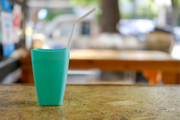 Water in plastic glass.