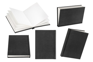 Empty black book on white background with copy space