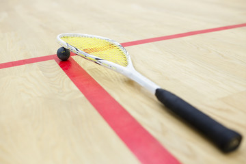 squash equipment on the court