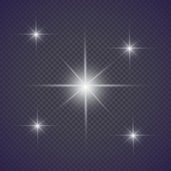 White glowing light burst explosion with transparent. Vector illustration for cool effect decoration with ray sparkles. Bright star. Transparent shine gradient glitter, bright flare. Glare texture.