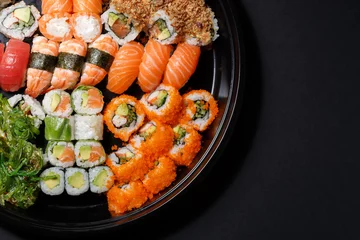 Keuken spatwand met foto Set sushi macro-opname. Japans eten © beverli