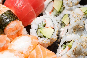 Set of sushi macro shot. Japanese food