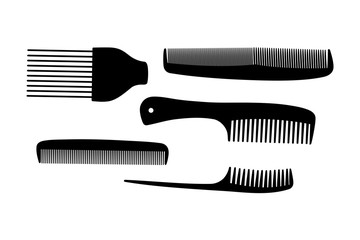 A collection of hair combs silhouettes, vector illustration. - obrazy, fototapety, plakaty