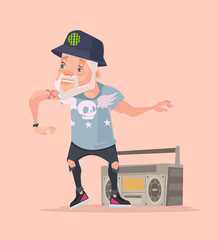 Cool modern funny smiling grandfather character dance. Vector flat cartoon illustration