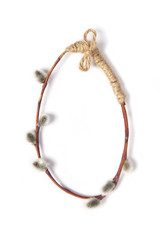 Egg shape made from pussy willow. Easter composition on a white background. 