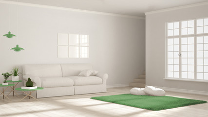 Naklejka na ściany i meble Minimalist simple clear living, white and green, scandinavian classic interior design