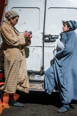 
Unusual teenagers in outdoors at night