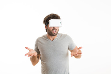  man using virtual reality goggles