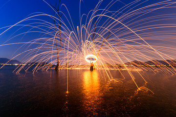Ring of fire at the lake,Burning Steel Wool spinning