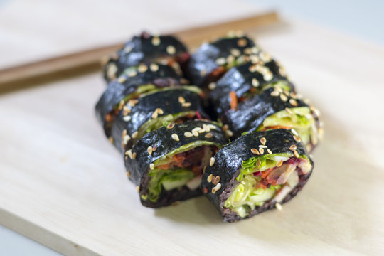 Homemade  sushi rolls with vegetable