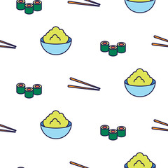 Sushi line icon seamless vector pattern.
