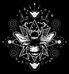 Bee tattoo art. Hand drawn sketch of bumblebee. Bee tattoo sketch.