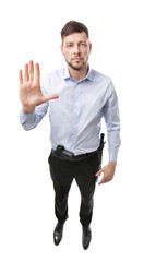 Fototapeta premium Male security guard on white background