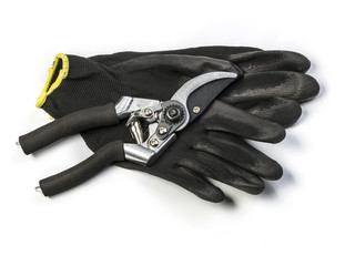 Pruner on garden gloves