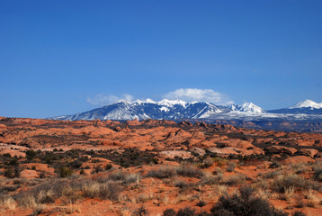 La Sal Mountains: the view from Arches National Park near Moab, Utah