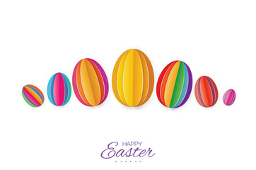Happy Easter Greating card. Colorful Paper cut Easter Egg. White background.