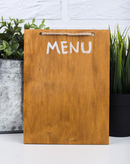 Wooden board with text  menu