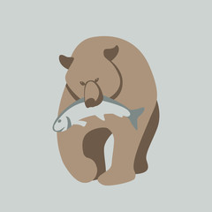 Bear with fish vector illustration style Flat