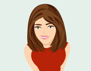 cute cartoon girl with brown hair.