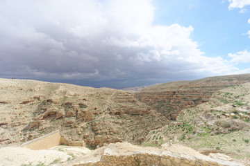 Fototapeta na wymiar Winter view of the hills in the Judean Desert near Bethlehem. Israel.
