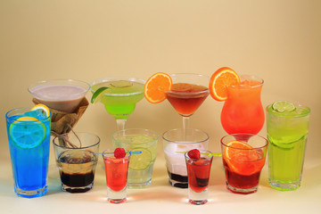 Colorful non-alcohol free fruit cocktails.