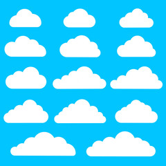 Set of cloud icons on blue background. Collection of different cloud icons.Vector illustration.
