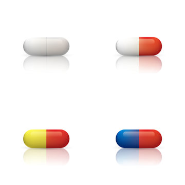 Pill capsules set isolated on white background. Vector illustration.