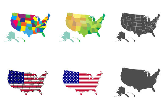 USA map set. Collection United States of America map. Vector illustration.
