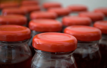 Juices made of natural grown raspberries with red blind plugs
