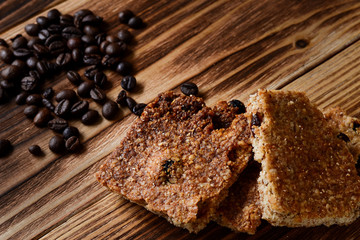 Oatmeal cookies on a wooden background