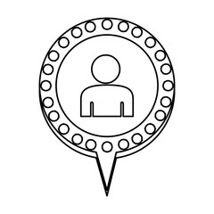 monochrome silhouette with half body man and circular speech with contour dotted and tail vector illustration