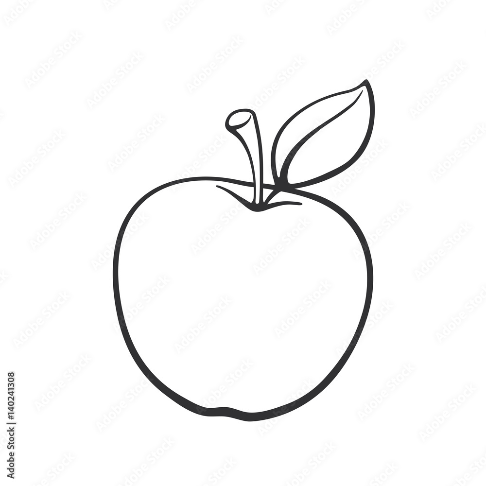 Wall mural vector illustration. hand drawn doodle of apple with stem and leaf. healthy vegetarian food. cartoon - Wall murals