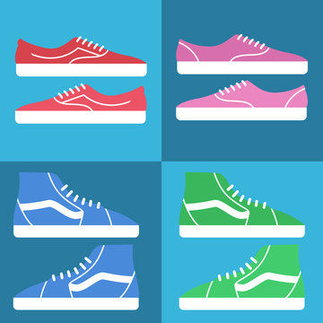 Sneaker shoes icon. Flat vector set