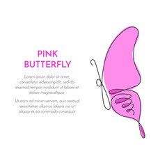 Continuous line butterfly with pink pattern on wings