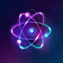 Blue Shining atom scheme. Dark background digital infographics. Abstract Technology background for computer graphic website internet and business. circuit.