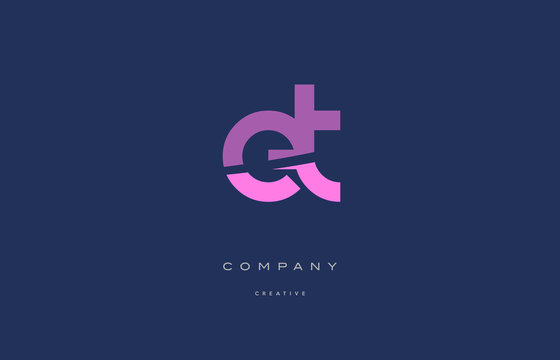 et e t  pink blue alphabet letter logo icon