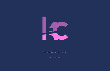 kc k c  pink blue alphabet letter logo icon