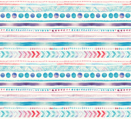 Seamless hand-drawn Watercolor Ethnic Tribal Ornamental Pattern.