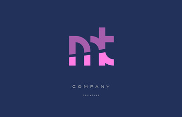 mt m t  pink blue alphabet letter logo icon - obrazy, fototapety, plakaty