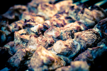 Grilled meat kebabs, planted on skewers
