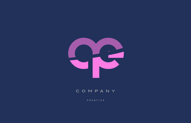 qe q e  pink blue alphabet letter logo icon
