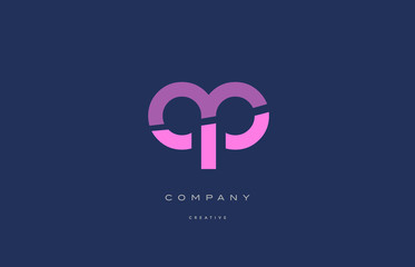 qp q p  pink blue alphabet letter logo icon