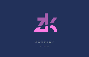 zk z k  pink blue alphabet letter logo icon