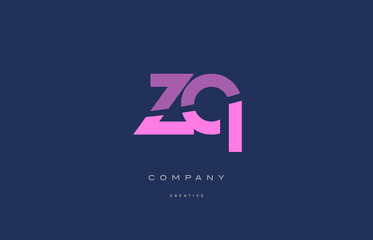 zq z q  pink blue alphabet letter logo icon