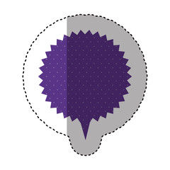 sticker of circular speech with sawtooth contour and tail with purple background with dots vector illustration
