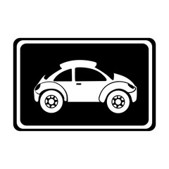 monochrome silhouette with sports car in square frame vector illustration
